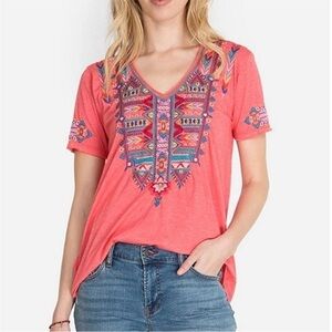 JOHNNY‎ WAS LAURELLE RELAXED FIT V NECK T SHIRT embroidered xl